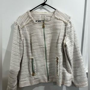 STS Sail To Sable Womens xl Cream Tweed Zip Front Waist Jacket